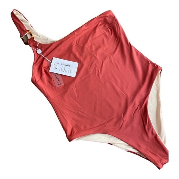 NEW Reversible One Piece Kya Swimsuit Amara One Shoulder Terracota & Bone - Picture 6 of 11
